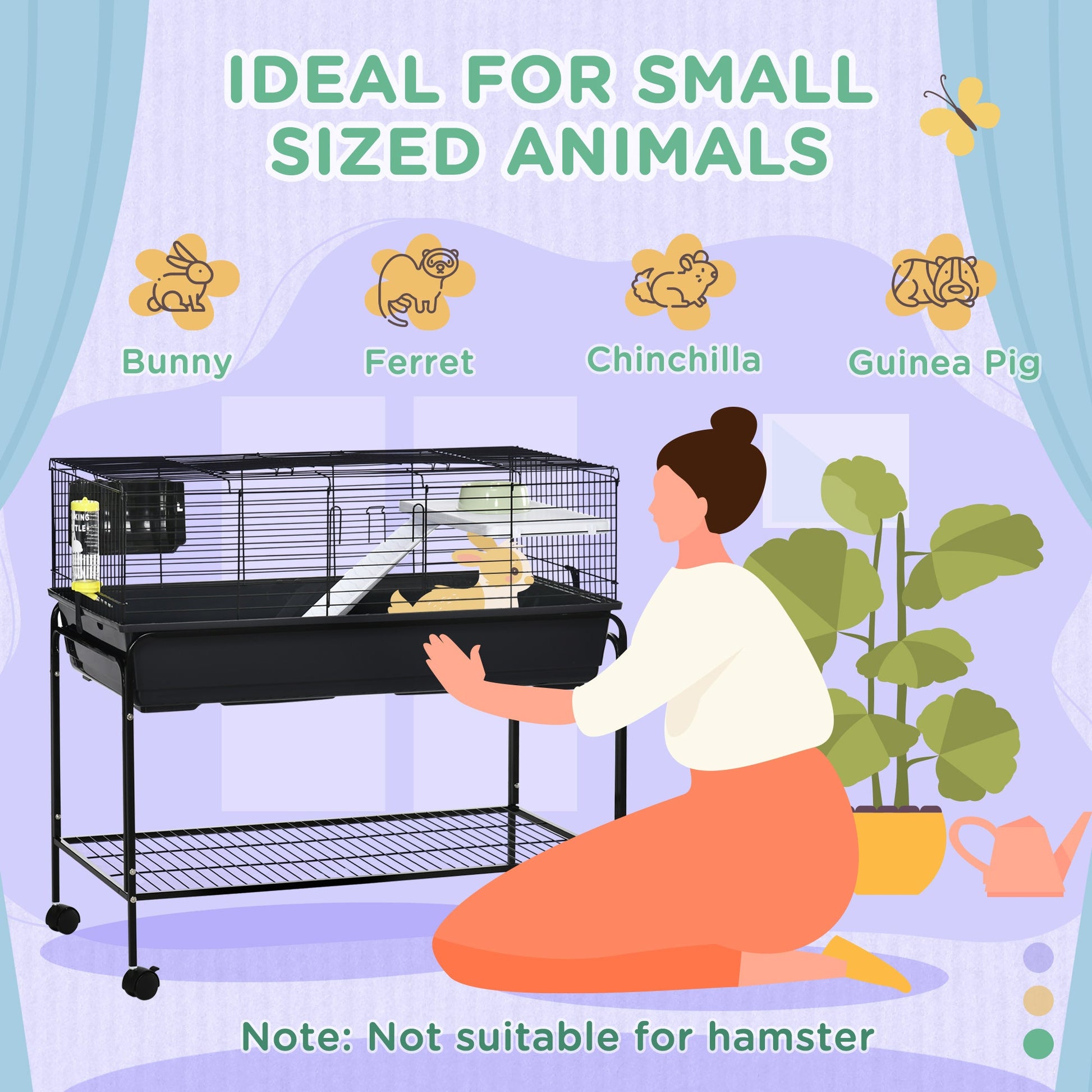 KFX-5891389 Two-Story Small Animal Habitat with Removable Stand and Storage Shelf