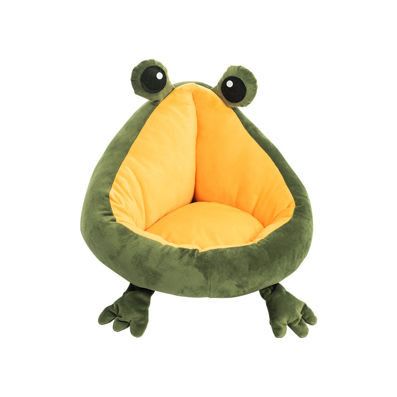 KFX-5891773 Frog Nest Winter Warm Semi-Enclosed Cat Bed in Green and Yellow, Soft Crystal Material