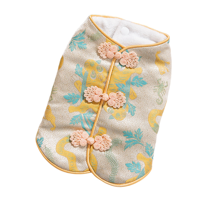 KFX-5892285 Red Floral Cheongsam Pet Vest with Knot Buttons for Lunar New Year Celebrations
