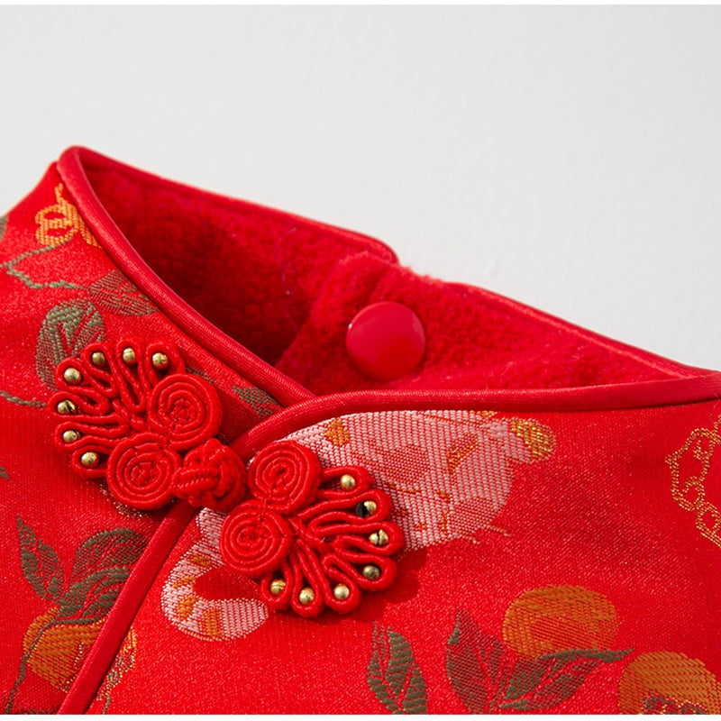 KFX-5892285 Red Floral Cheongsam Pet Vest with Knot Buttons for Lunar New Year Celebrations