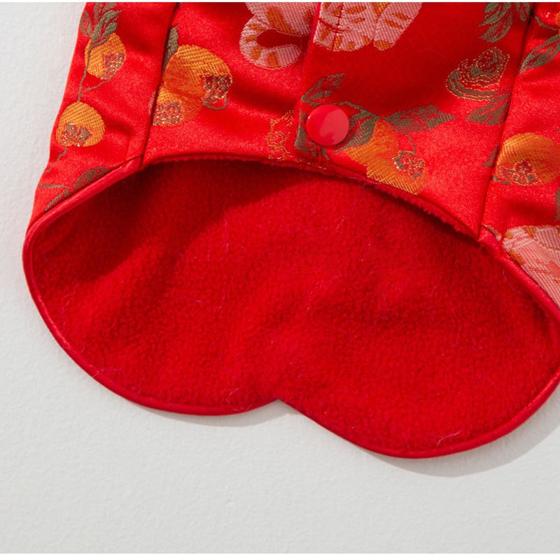 KFX-5892285 Red Floral Cheongsam Pet Vest with Knot Buttons for Lunar New Year Celebrations