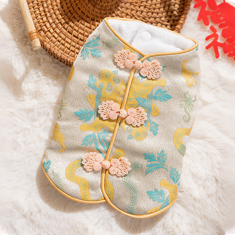 KFX-5892285 Red Floral Cheongsam Pet Vest with Knot Buttons for Lunar New Year Celebrations