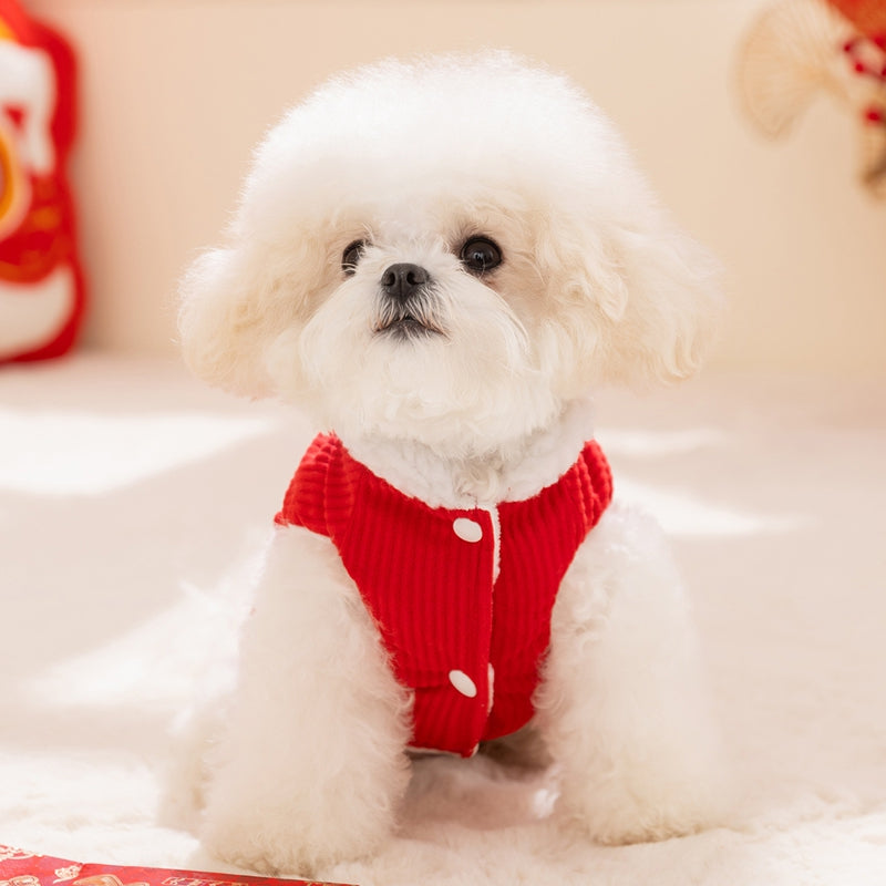 KFX-5892285 Red Floral Cheongsam Pet Vest with Knot Buttons for Lunar New Year Celebrations