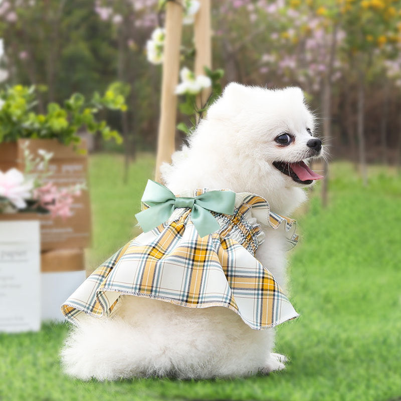 KFX-5894077 Cotton Casual Dog Walking Skirt in Rose Red and Yellow for Small to Medium Sizes