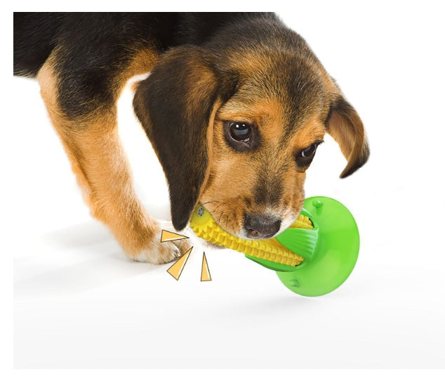 KFX-5894333 Floating Water Dog Toothbrush with Suction Cup and Sound Features - Durable TPR Corn Design