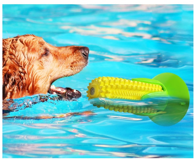 KFX-5894333 Floating Water Dog Toothbrush with Suction Cup and Sound Features - Durable TPR Corn Design