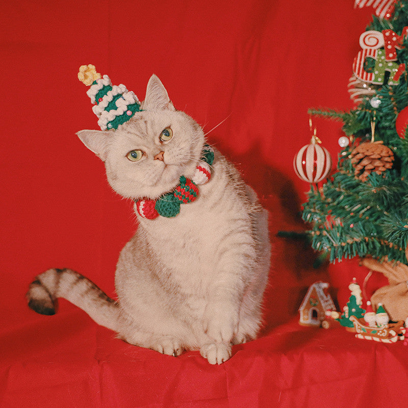 KFX-5895741 Pet Christmas Holiday Bib for Cats and Small Dogs, Polyester Material, Sizes S and M Available
