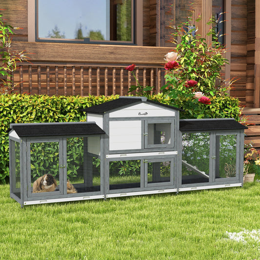 KFX-5897149 Deluxe Wooden Rabbit Hutch with Run for Outdoor Use, 102" - Ideal for Small Pets