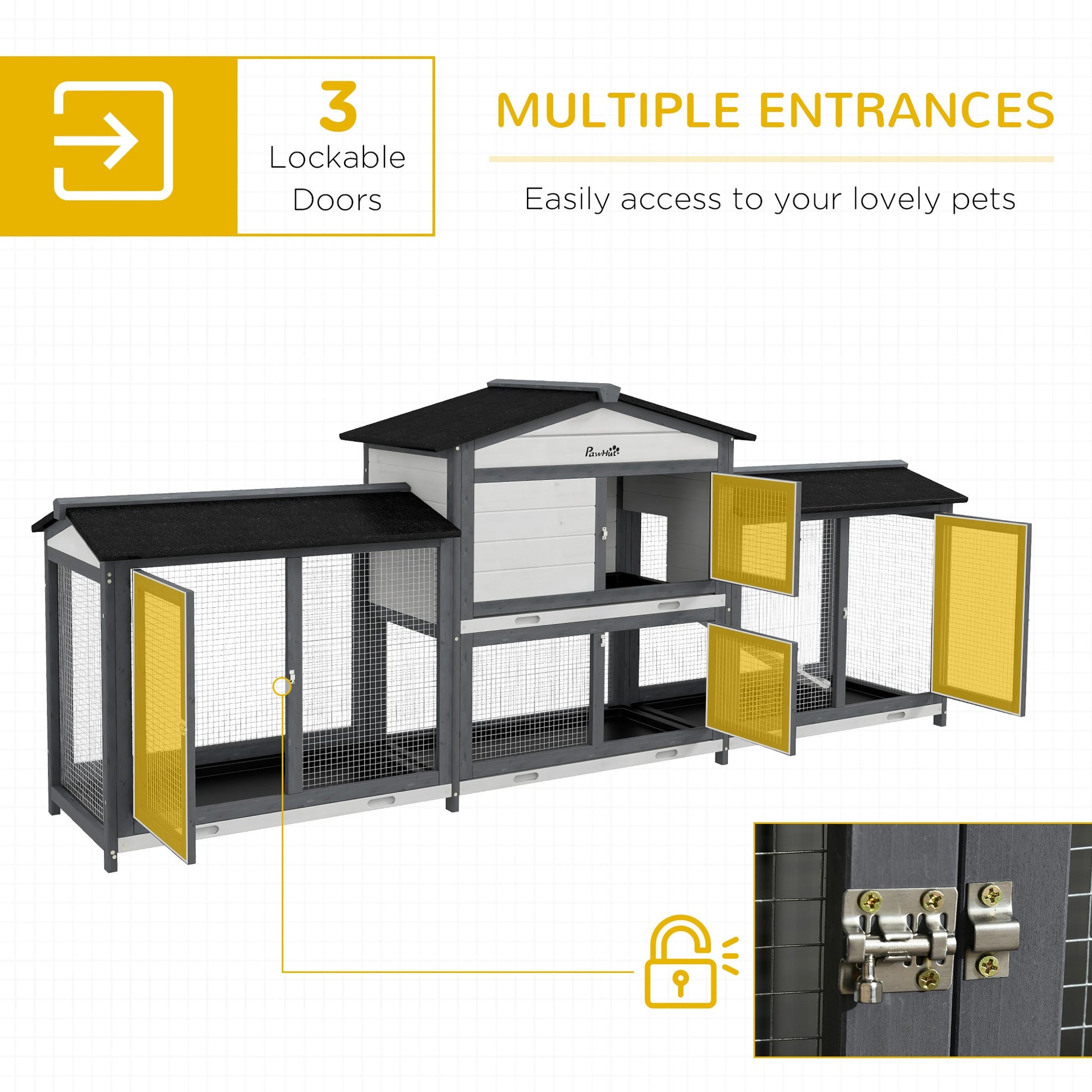 KFX-5897149 Deluxe Wooden Rabbit Hutch with Run for Outdoor Use, 102" - Ideal for Small Pets