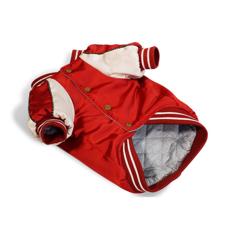 KFX-5898557 Stylish Two-Legged Dog Jacket in Blue and Red Cotton Blend