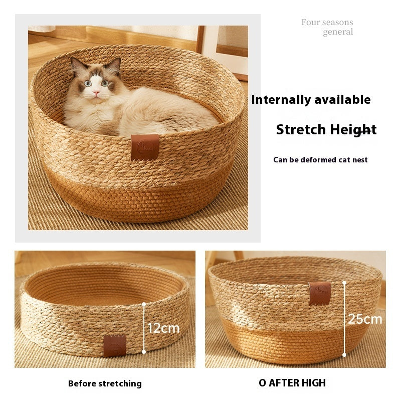 KFX-5902909 Integrated PE Rattan Cat Scratch Board and Bed – Wear-Resistant Design in Dark Green and Brown, Multiple Sizes Available