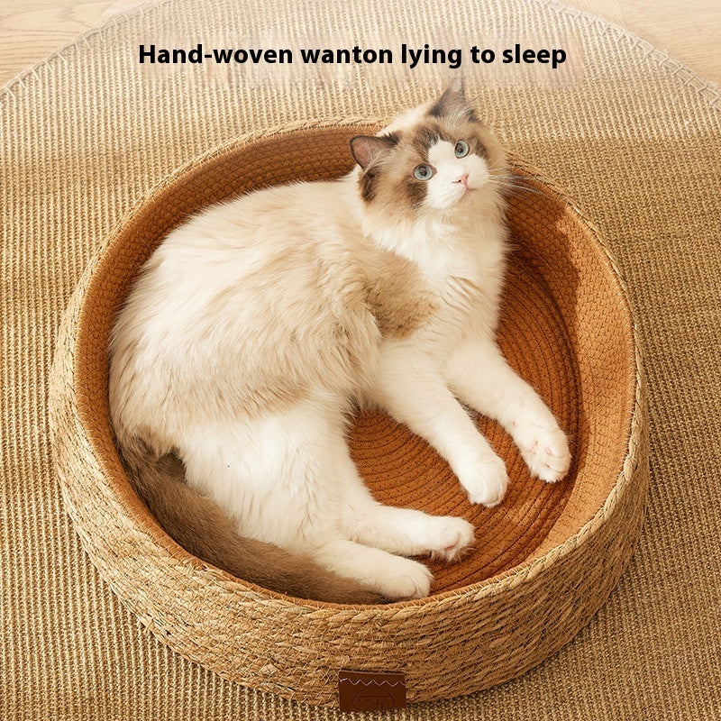 KFX-5902909 Integrated PE Rattan Cat Scratch Board and Bed – Wear-Resistant Design in Dark Green and Brown, Multiple Sizes Available