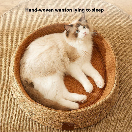 KFX-5902909 Integrated PE Rattan Cat Scratch Board and Bed – Wear-Resistant Design in Dark Green and Brown, Multiple Sizes Available