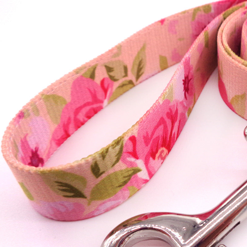 KFX-5903037 Pastoral Style Pink Floral Print Pet Leash in Durable Polyester