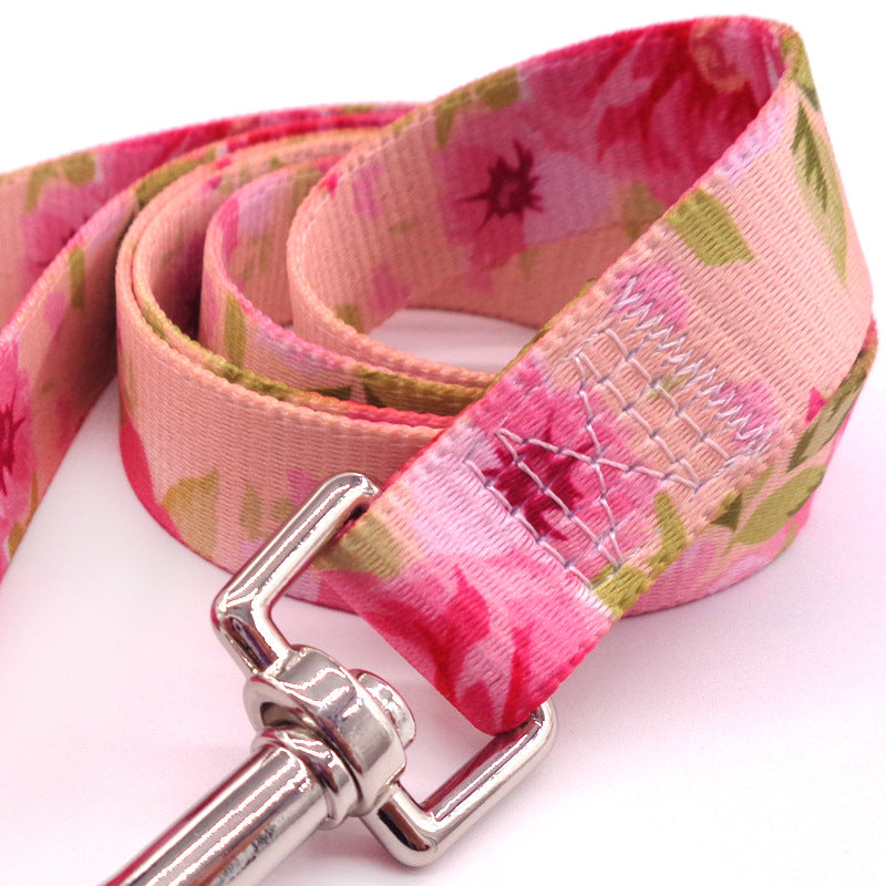 KFX-5903037 Pastoral Style Pink Floral Print Pet Leash in Durable Polyester