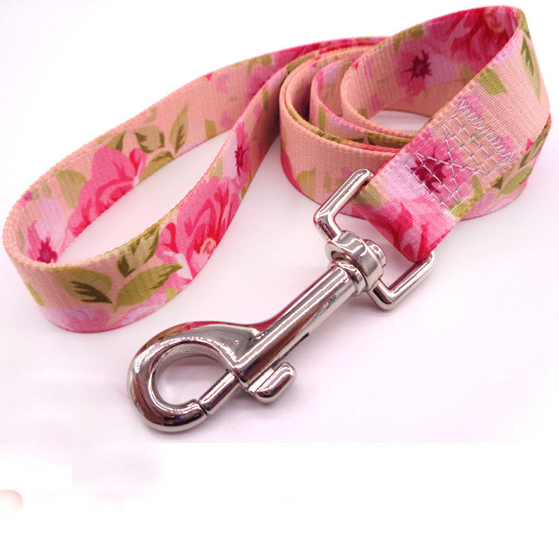 KFX-5903037 Pastoral Style Pink Floral Print Pet Leash in Durable Polyester