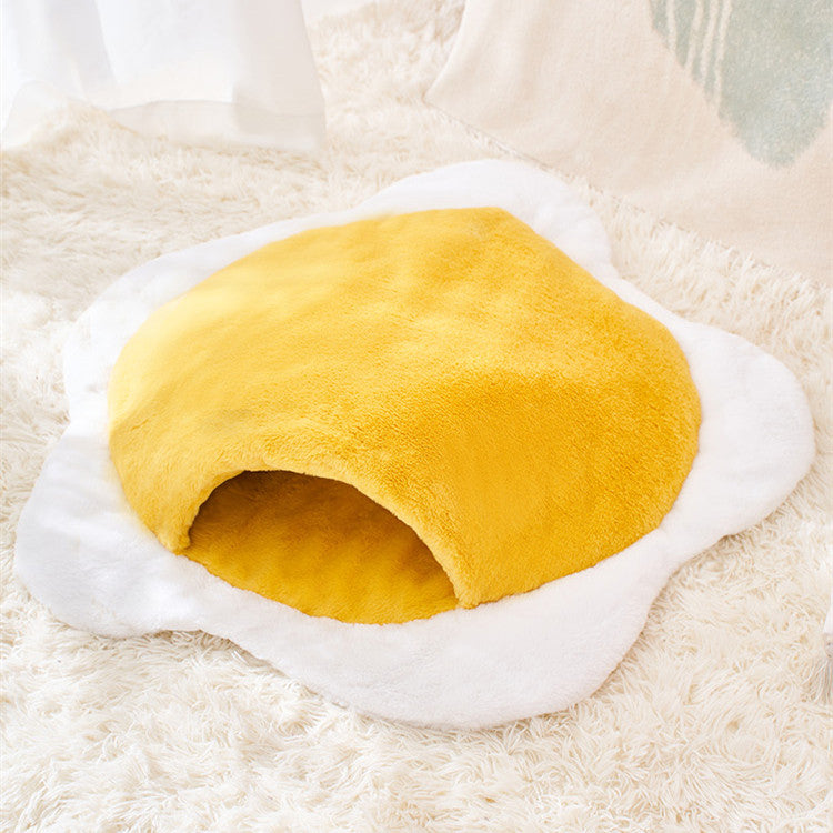 KFX-5903293 Cozy Plush Cat Sleeping Bag in Poached Egg Shape for Winter Warmth