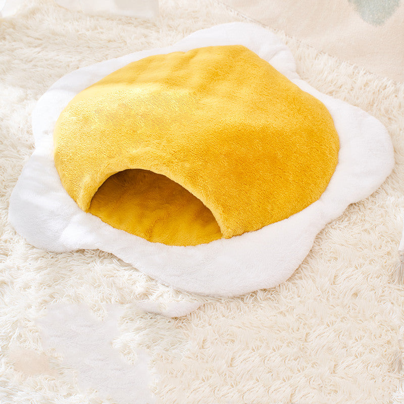 KFX-5903293 Cozy Plush Cat Sleeping Bag in Poached Egg Shape for Winter Warmth