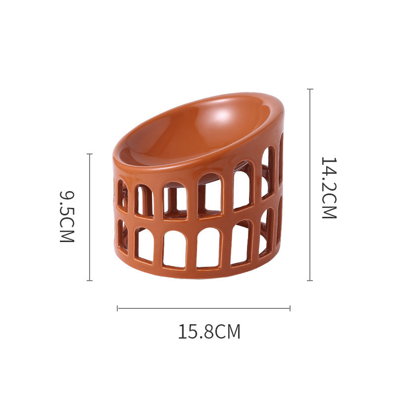 KFX-5905213 Ceramic High-Foot Oblique Neck Pet Bowl in Matcha Green, Retro Brown Red, Sakura Pink