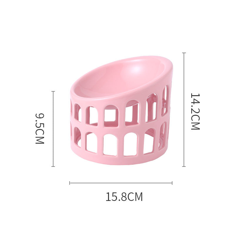 KFX-5905213 Ceramic High-Foot Oblique Neck Pet Bowl in Matcha Green, Retro Brown Red, Sakura Pink
