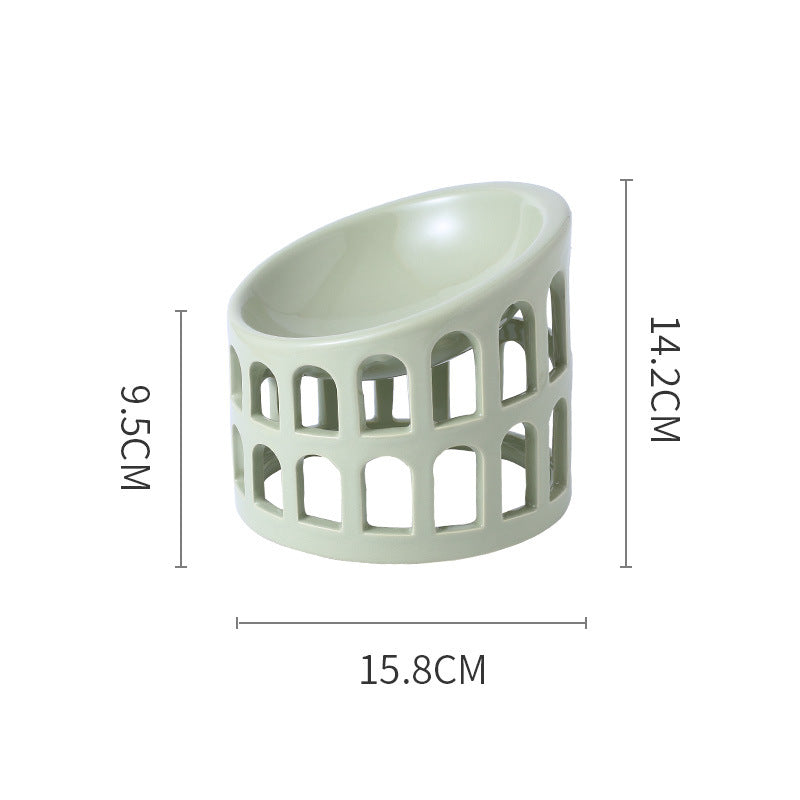 KFX-5905213 Ceramic High-Foot Oblique Neck Pet Bowl in Matcha Green, Retro Brown Red, Sakura Pink