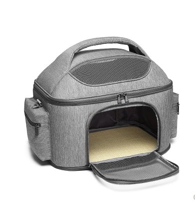 KFX-5905469 Portable Cat Carrier Bag in Gray & Green - Lightweight Linen, One-Shoulder Design, 42x34x30cm
