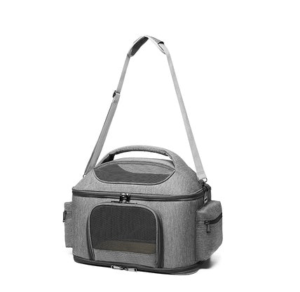 KFX-5905469 Portable Cat Carrier Bag in Gray & Green - Lightweight Linen, One-Shoulder Design, 42x34x30cm