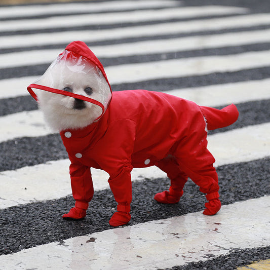 KFX-5905853 All-in-One Waterproof Raincoat for Pets with Matching Rain Shoes - Available in Various Colors and Sizes