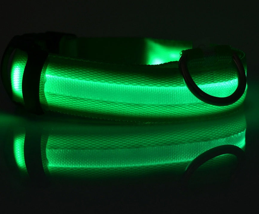 KFX-5907005 Adjustable Nylon LED Pet Collar with Glow in the Dark Features, Night Safety Leash for Dogs and Cats