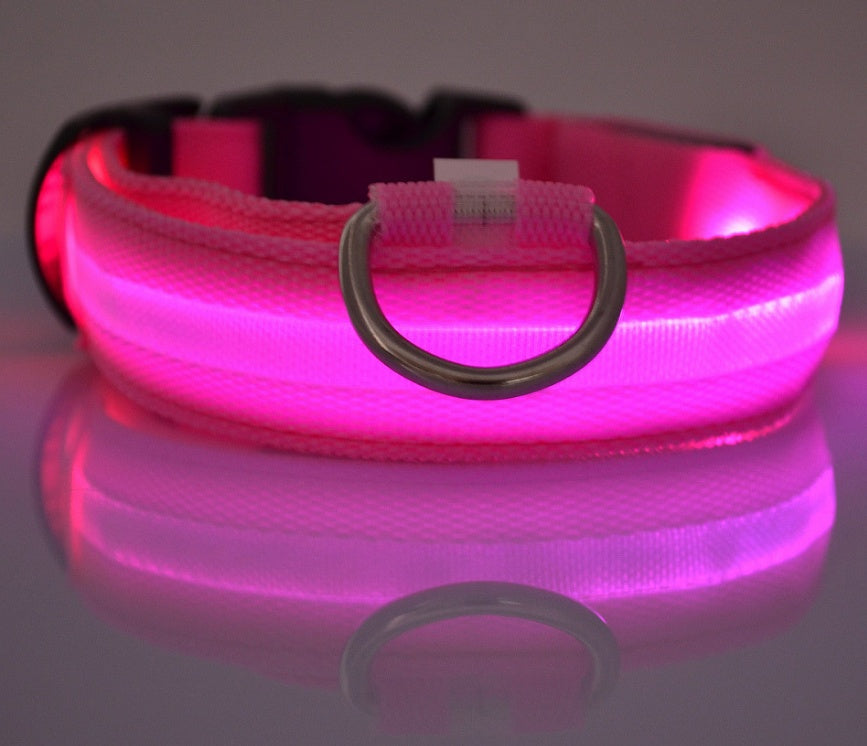 KFX-5907005 Adjustable Nylon LED Pet Collar with Glow in the Dark Features, Night Safety Leash for Dogs and Cats