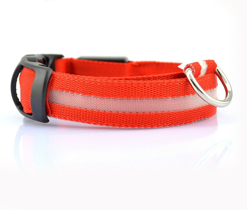 KFX-5907005 Adjustable Nylon LED Pet Collar with Glow in the Dark Features, Night Safety Leash for Dogs and Cats
