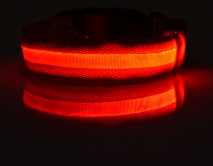 KFX-5907005 Adjustable Nylon LED Pet Collar with Glow in the Dark Features, Night Safety Leash for Dogs and Cats
