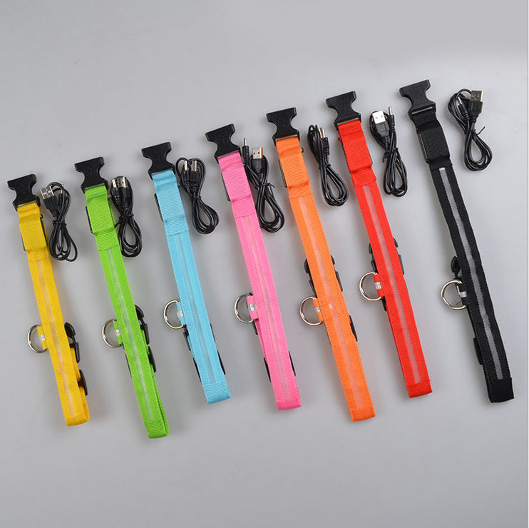 KFX-5907005 Adjustable Nylon LED Pet Collar with Glow in the Dark Features, Night Safety Leash for Dogs and Cats