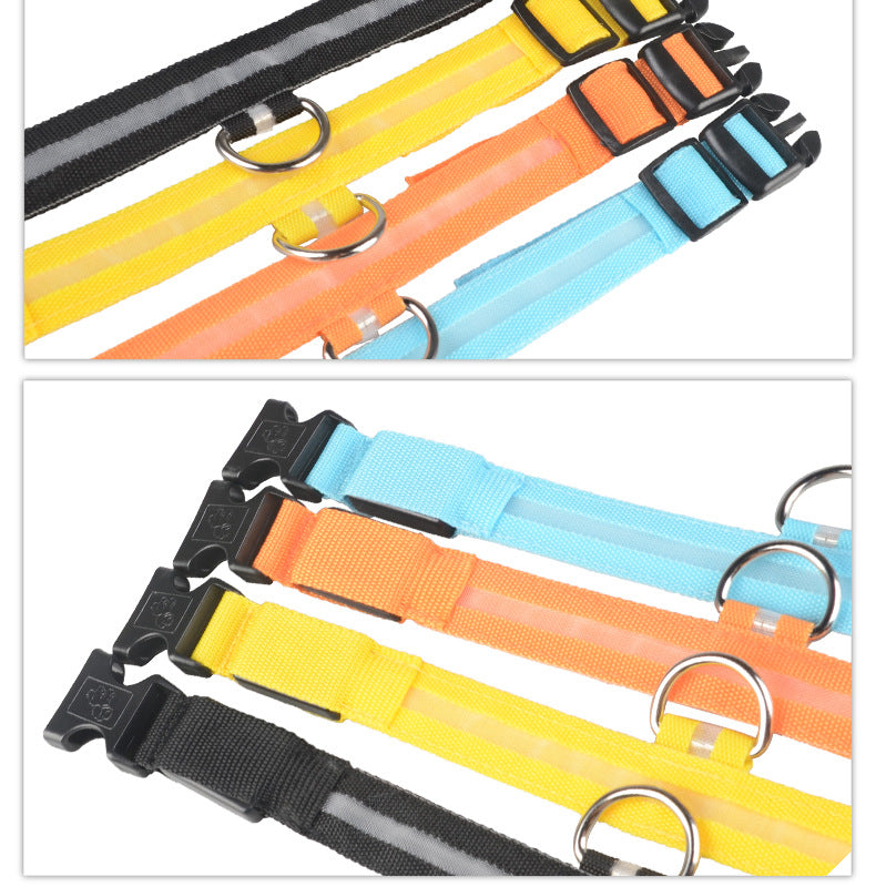 KFX-5907005 Adjustable Nylon LED Pet Collar with Glow in the Dark Features, Night Safety Leash for Dogs and Cats