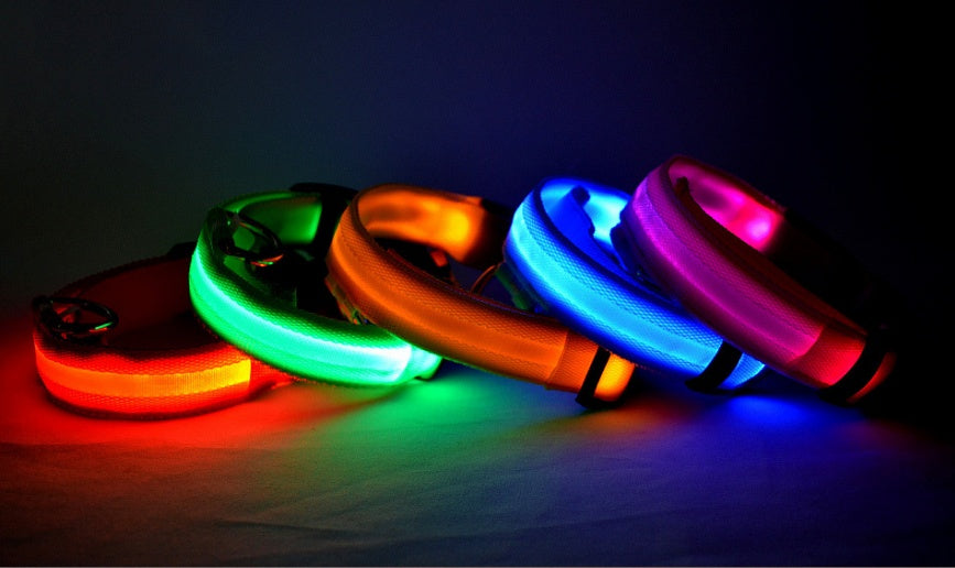 KFX-5907005 Adjustable Nylon LED Pet Collar with Glow in the Dark Features, Night Safety Leash for Dogs and Cats