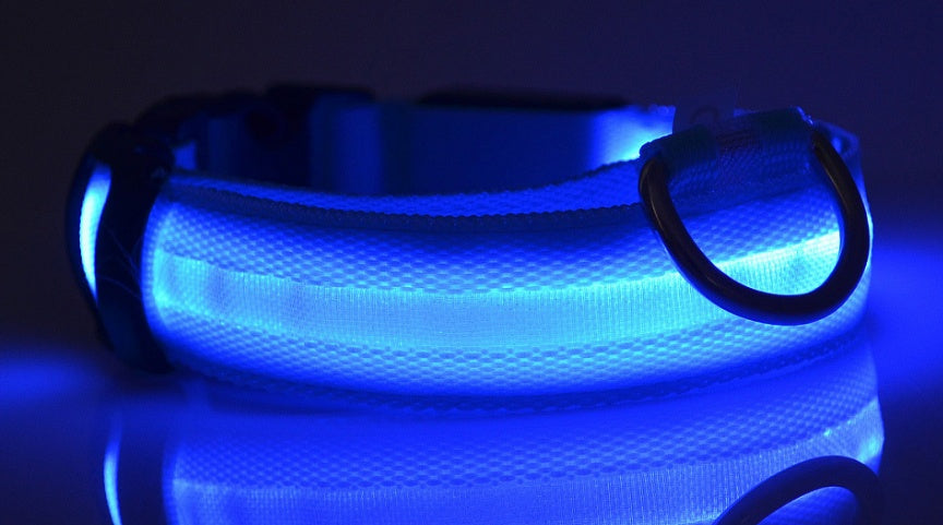 KFX-5907005 Adjustable Nylon LED Pet Collar with Glow in the Dark Features, Night Safety Leash for Dogs and Cats