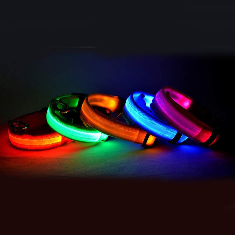 KFX-5907005 Adjustable Nylon LED Pet Collar with Glow in the Dark Features, Night Safety Leash for Dogs and Cats