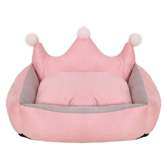 KFX-5909053 Scratch Resistant Crown Nest Dog Bed – Soft Suede & Crystal Velvet, Available in Multiple Sizes S-XL