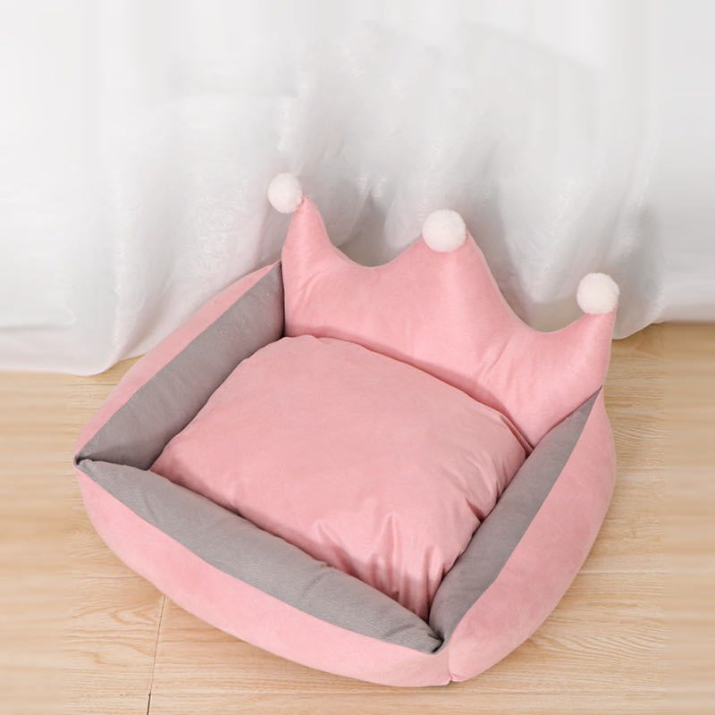 KFX-5909053 Scratch Resistant Crown Nest Dog Bed – Soft Suede & Crystal Velvet, Available in Multiple Sizes S-XL