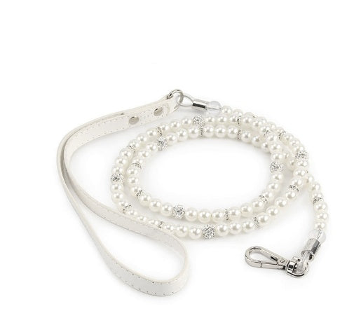 KFX-5910973 Handmade Wire Chain Dog Pearl Collar with Leash - White & Black Options