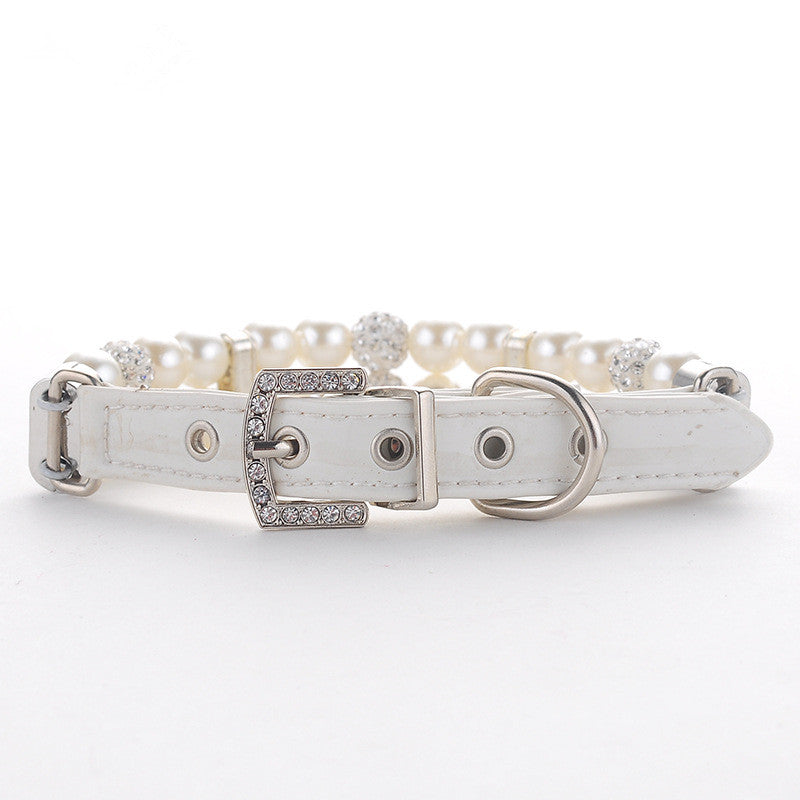 KFX-5910973 Handmade Wire Chain Dog Pearl Collar with Leash - White & Black Options