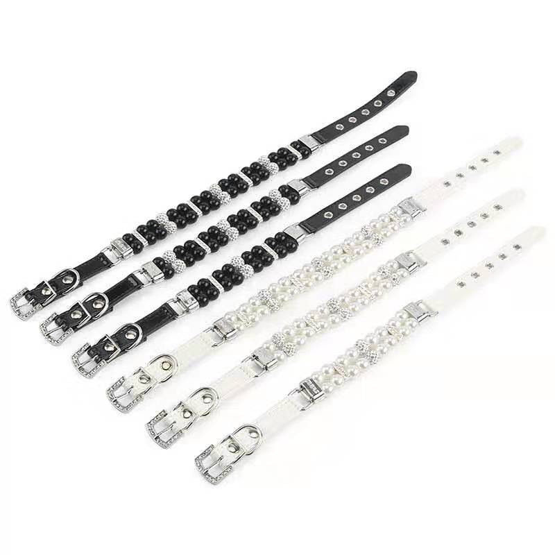 KFX-5910973 Handmade Wire Chain Dog Pearl Collar with Leash - White & Black Options