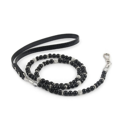KFX-5910973 Handmade Wire Chain Dog Pearl Collar with Leash - White & Black Options