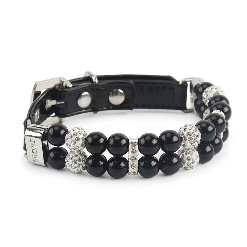 KFX-5910973 Handmade Wire Chain Dog Pearl Collar with Leash - White & Black Options