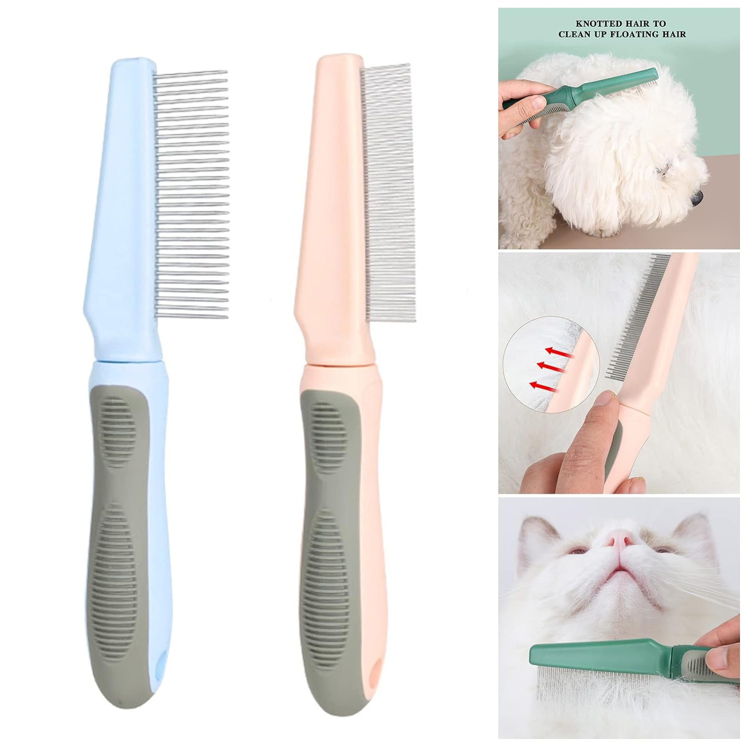 KFX-5912253 Pet Detangler Comb for Cats and Dogs - Shedding and Dematting Grooming Tool with Round Smooth Teeth