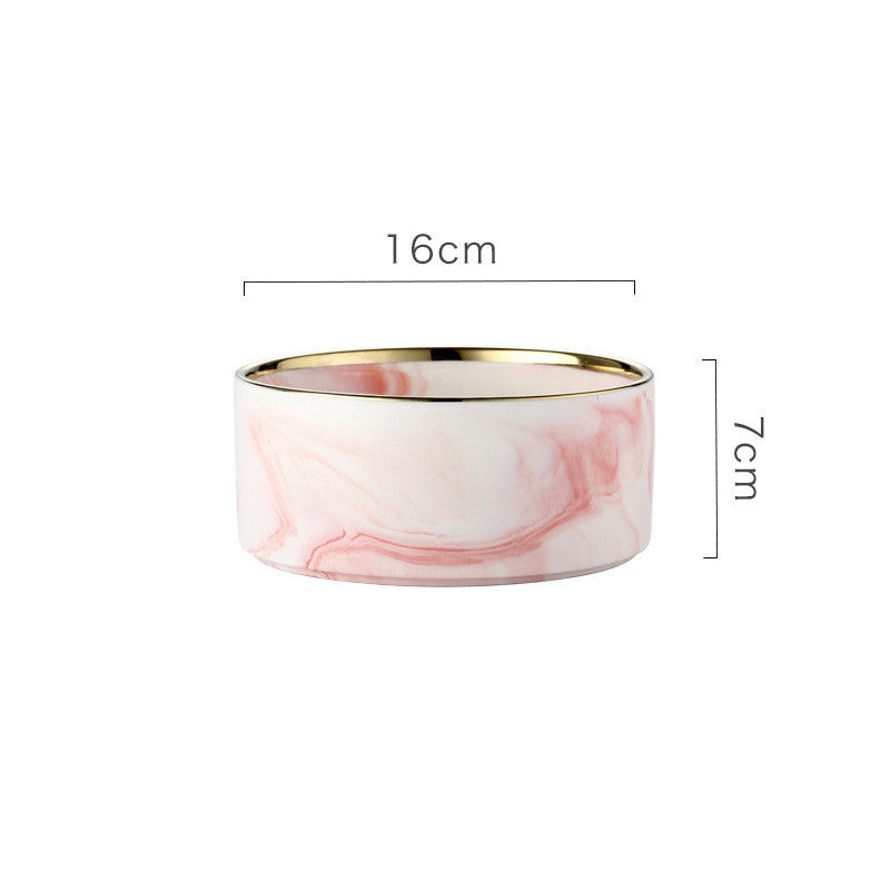 KFX-5914941 Ceramic Cat Bowl with Wooden Stand - Marble Pattern Options for Cats and Puppies