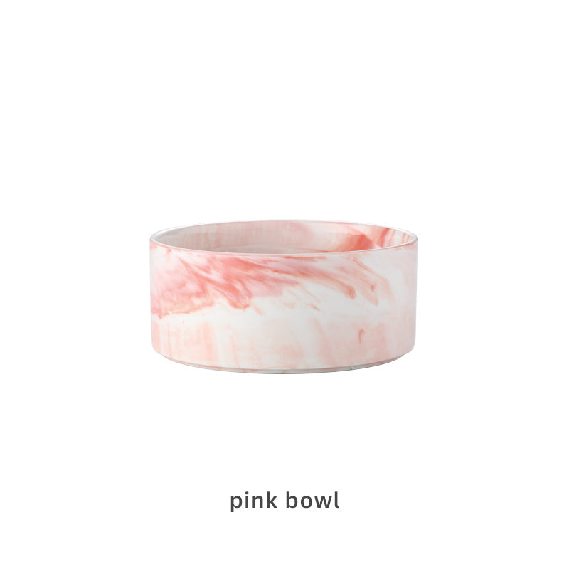 KFX-5914941 Ceramic Cat Bowl with Wooden Stand - Marble Pattern Options for Cats and Puppies
