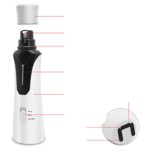 KFX-5918525 High-Power Electric Nail Polisher for Dogs and Cats - Rechargeable, Quiet Operation, Lightweight Design