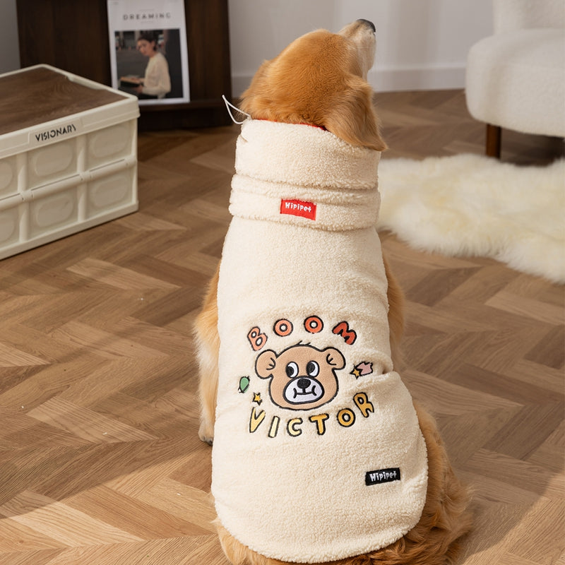 KFX-5919293 Warm Sherpa Vest for Large & Medium Dogs - Beige with Bear Pattern