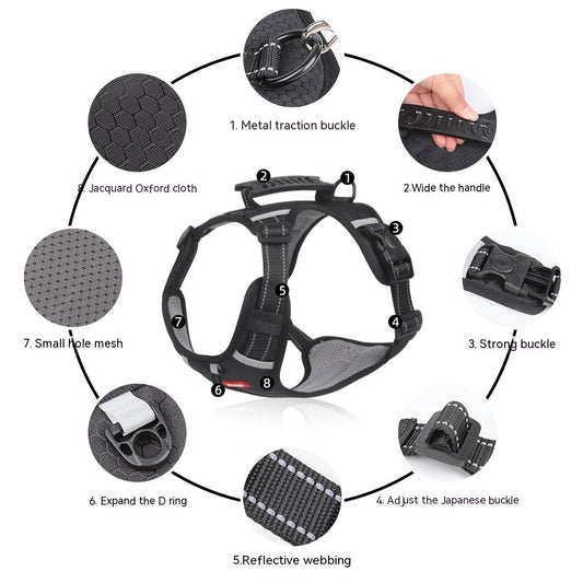 KFX-5919805 Reflective Vest-style Pet Harness with Explosion-proof Rope - 1.5M OxforD Cloth - Multiple Color Options
